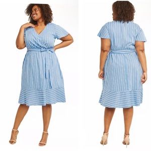 Lane Bryant blue stripe faux wrap dress